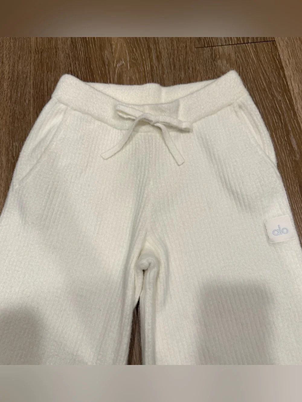 Alo Yoga White Ribbed Wide Leg Sweatpants